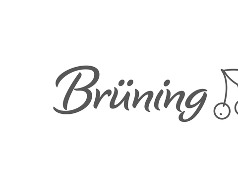 Brüning Logo mit stilisierten Kirschen und Blättern rechts neben dem Firmennamen