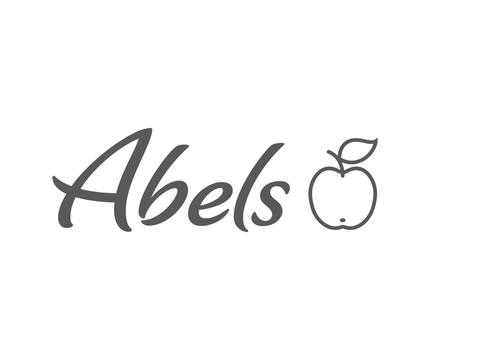 Abels Logo in grauer Schrift mit stilisiertem Apfel rechts neben dem Schriftzug