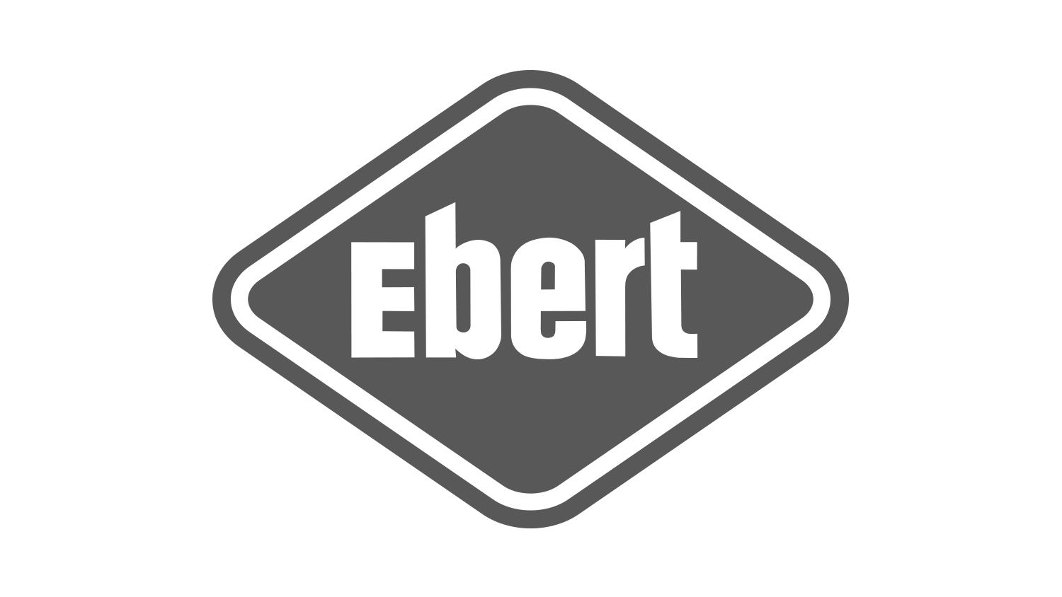 Foodservice Ebert Logo in weißer Schrift auf grauem rautenförmigen Hintergrund mit weißem Rand