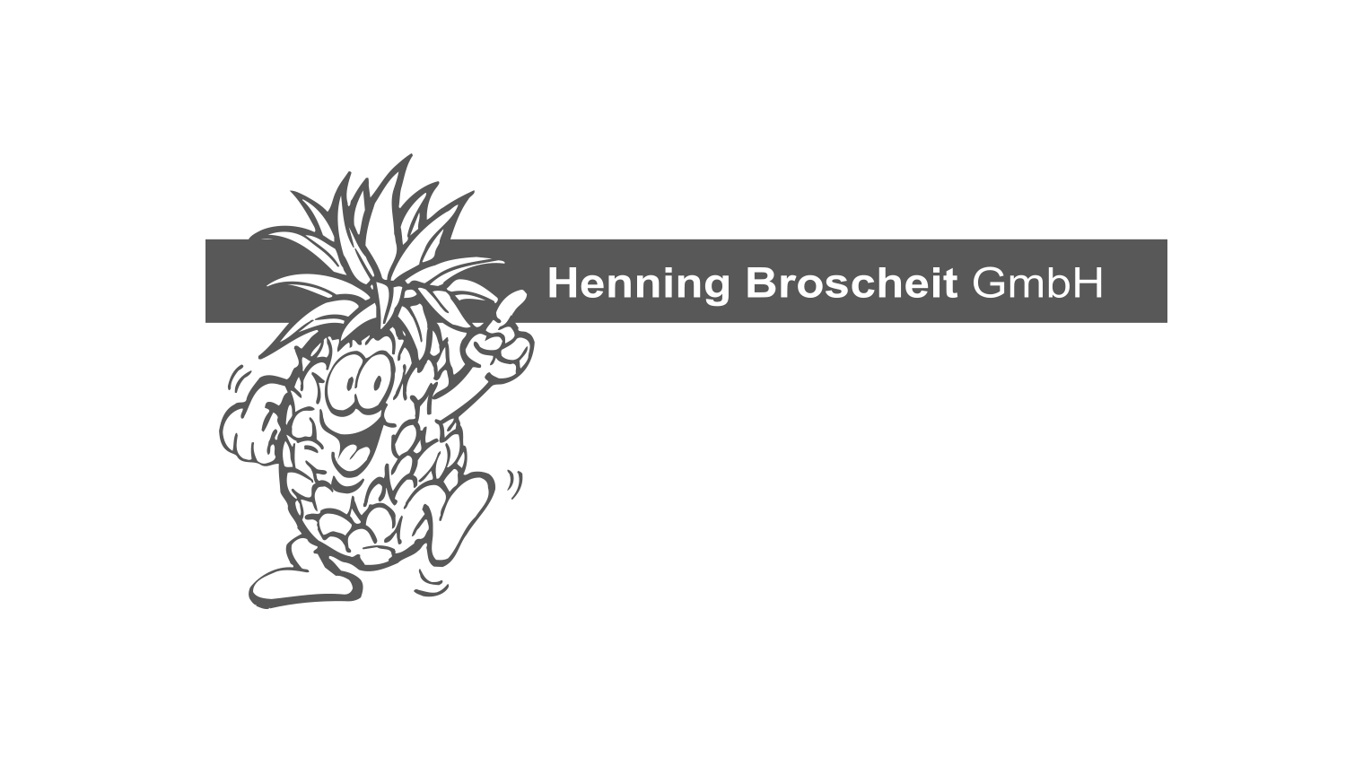 Henning Broscheit GmbH Logo mit laufender Ananas-Figur und grauem Schriftbalken